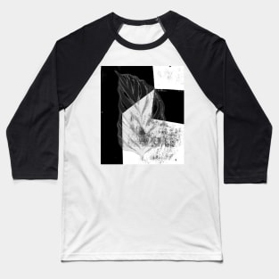 Black and White Geometric Tile with Leaf Baseball T-Shirt